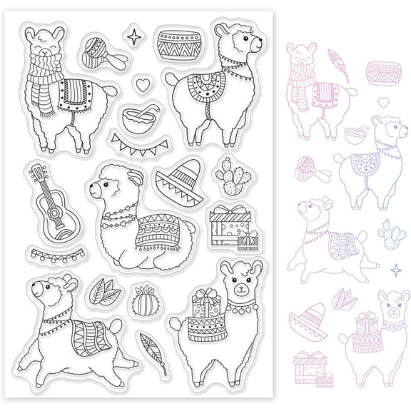 PVC Plastic Stamps for DIY Scrapbooking Photo Album Decorative Cards Making Stamp Sheets Alpaca Pattern 16x11x0.3cm