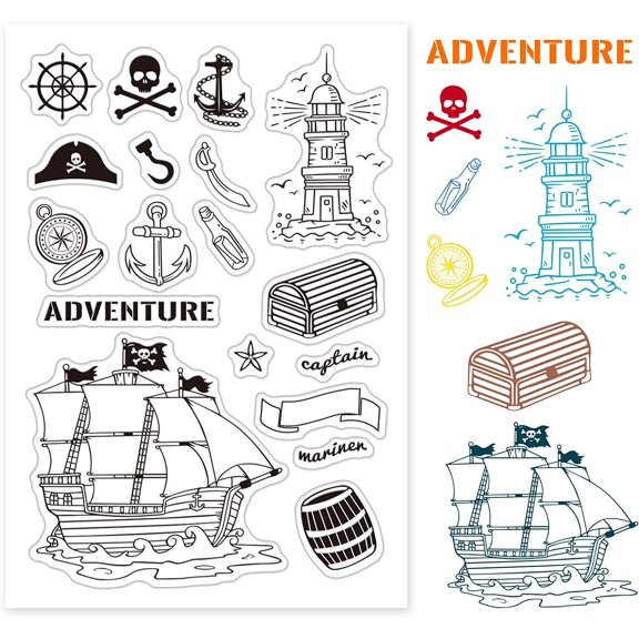 PVC Plastic Stamps for DIY Scrapbooking Photo Album Decorative Cards Making Stamp Sheets Anchor & Helm Pattern 16x11x0.3cm