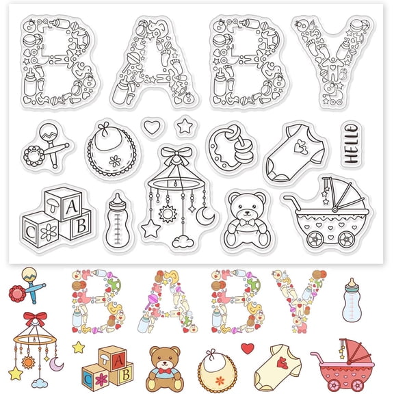 PVC Plastic Stamps for DIY Scrapbooking Photo Album Decorative Cards Making Stamp Sheets Baby Pattern 16x11x0.3cm Plastic