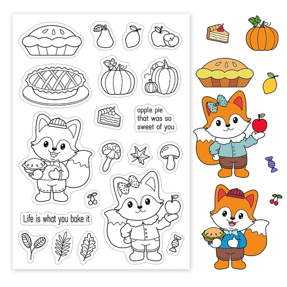 PVC Plastic Stamps for DIY Scrapbooking Photo Album Decorative Cards Making Stamp Sheets Fox Pattern 16x11x0.3cm White