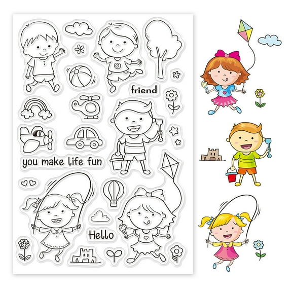 PVC Plastic Stamps for DIY Scrapbooking Photo Album Decorative Cards Making Stamp Sheets Girl Pattern 16x11x0.3cm 1Sheet