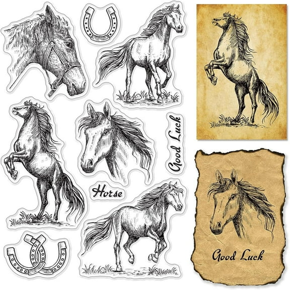 PVC Plastic Stamps for DIY Scrapbooking Photo Album Decorative Cards Making Stamp Sheets Horse Pattern 160x110x3mm