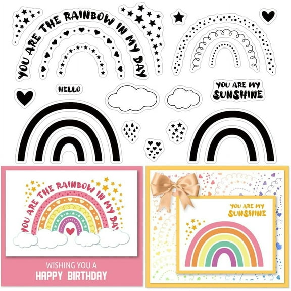 PVC Plastic Stamps for DIY Scrapbooking Photo Album Decorative Cards Making Stamp Sheets Rainbow Pattern 16x11x0.3cm