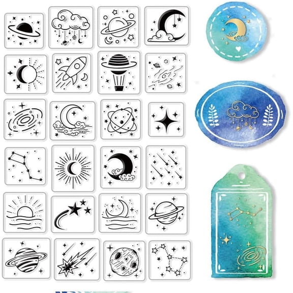 PVC Plastic Stamps for DIY Scrapbooking Photo Album Decorative Cards Making Stamp Sheets Space Theme Pattern 16x11x0.3cm for DIY