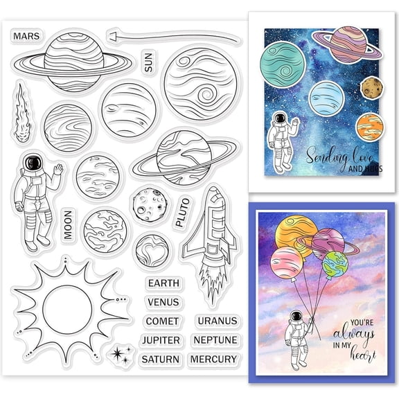 PVC Plastic Stamps for DIY Scrapbooking Photo Album Decorative Cards Making Stamp Sheets Space Theme Shape 16x11x0.3cm