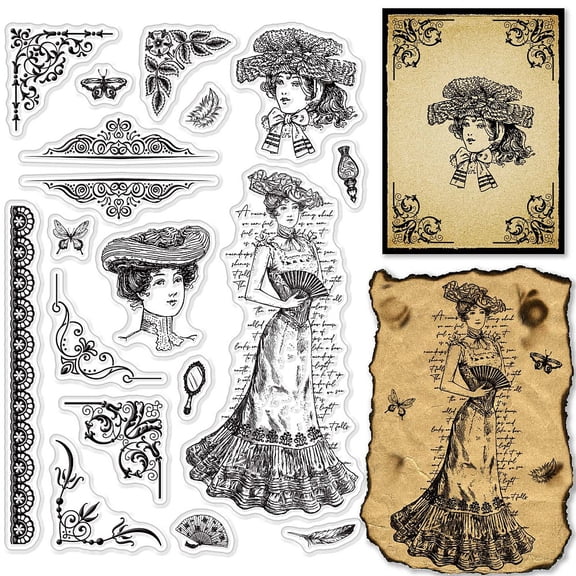 PVC Plastic Stamps for DIY Scrapbooking Photo Album Decorative Cards Making Stamp Sheets Women Pattern 16x11x0.3cm