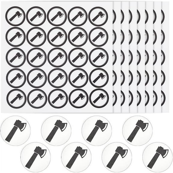 PVC Plastic Waterproof Stickers Dot Round Self-adhesive Decals for Helmet Laptop Cup Suitcase Decor Axe Tools Pattern 195x195mm 25pcs/sheet