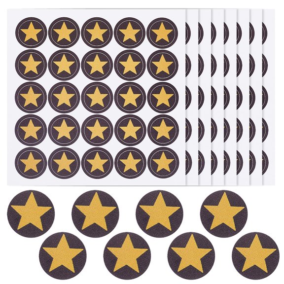PVC Plastic Waterproof Stickers Dot Round Self-adhesive Decals for Helmet Laptop Cup Suitcase Decor Star Pattern 195x195mm 25pcs/sheet DIY
