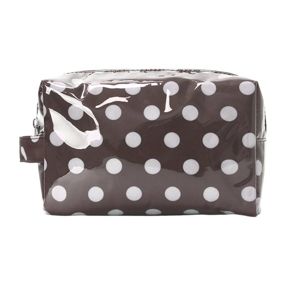 PVC Polka Dot Cosmetic Bag Travel Toiletry Organizer Waterproof Makeup Storage Case with Zipper Closure for Daily Use Washroom and Journey Essentials, Brown