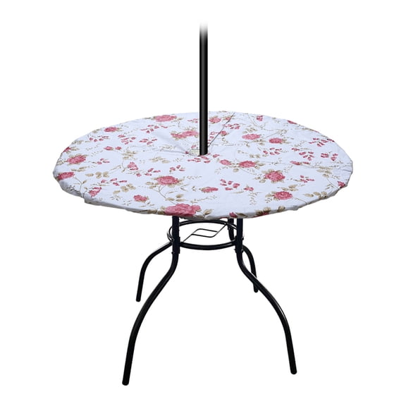 PVC & Polyester & Plastic Zipper Tablecloths Flat Round with Flower Pattern Indian Red 1520x2.5mm