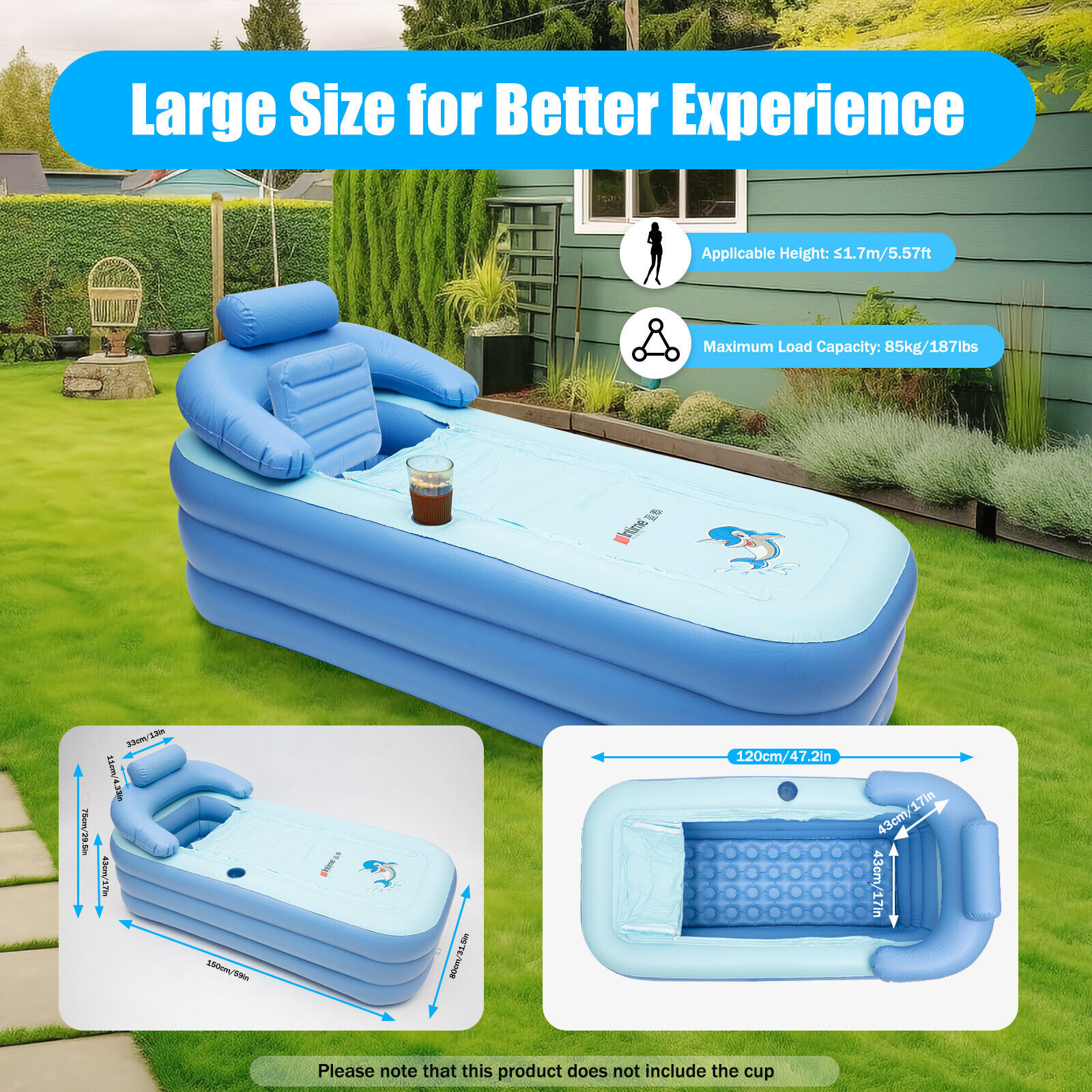 PVC Portable Bathtub Water Tub Adult Spa Folding Blow Up Inflatable