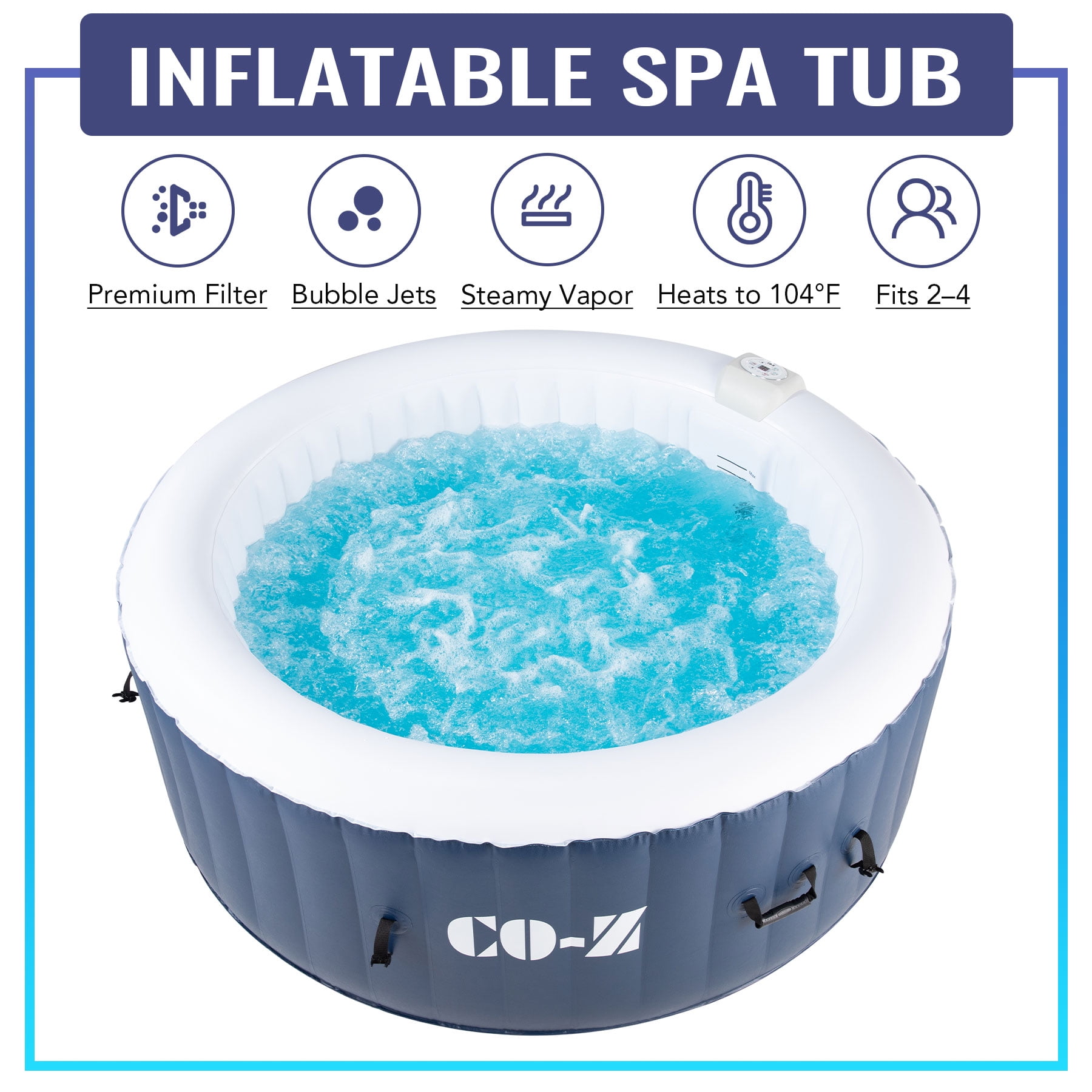 CO-Z PVC Portable Inflatable Hot Tub W 120 Jets for Sauna Therapeutic Baths & More Blue for 4-Person Bathtub, Size: 5' x 5