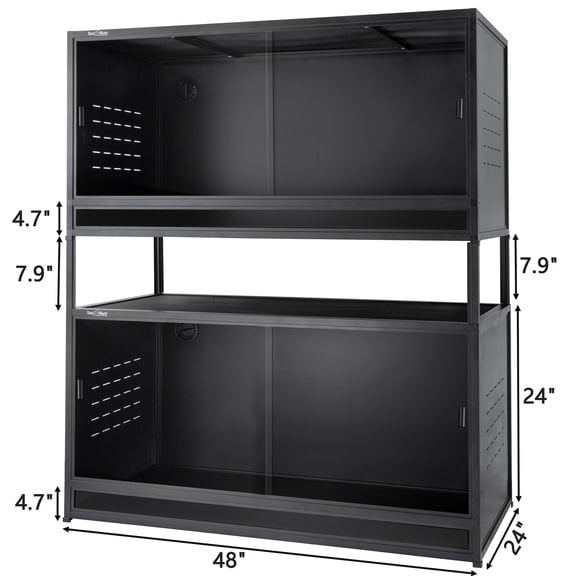 2-Tier 4x2x2 PVC Reptile Enclosure System, 2-Pack 120 Gallon Habitats with Sliding Glass Doors for Bearded Dragons, Lizards and Snakes