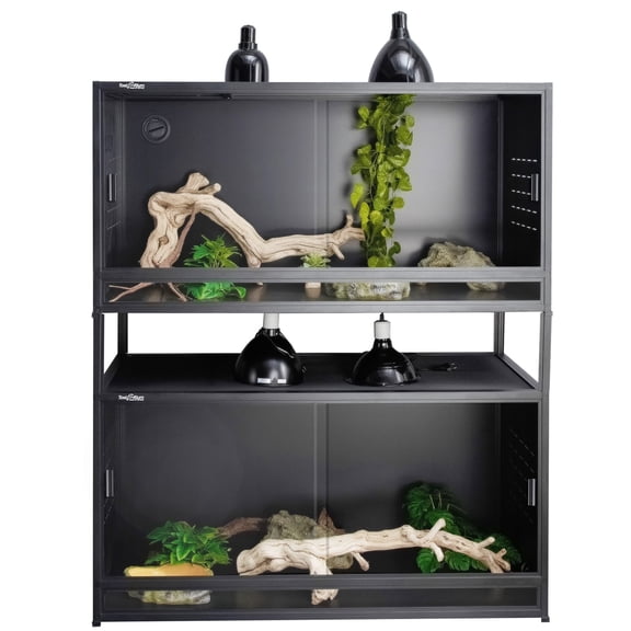 2-Tier 4x2x2 PVC Reptile Enclosure System, 2-Pack 120 Gallon Habitats with Sliding Glass Doors for Bearded Dragons, Lizards and Snakes