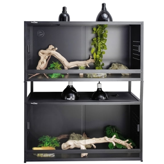 2-Tier 4x2x2 PVC Reptile Enclosure System, 2-Pack 120 Gallon Habitats with Sliding Glass Doors for Bearded Dragons, Lizards and Snakes