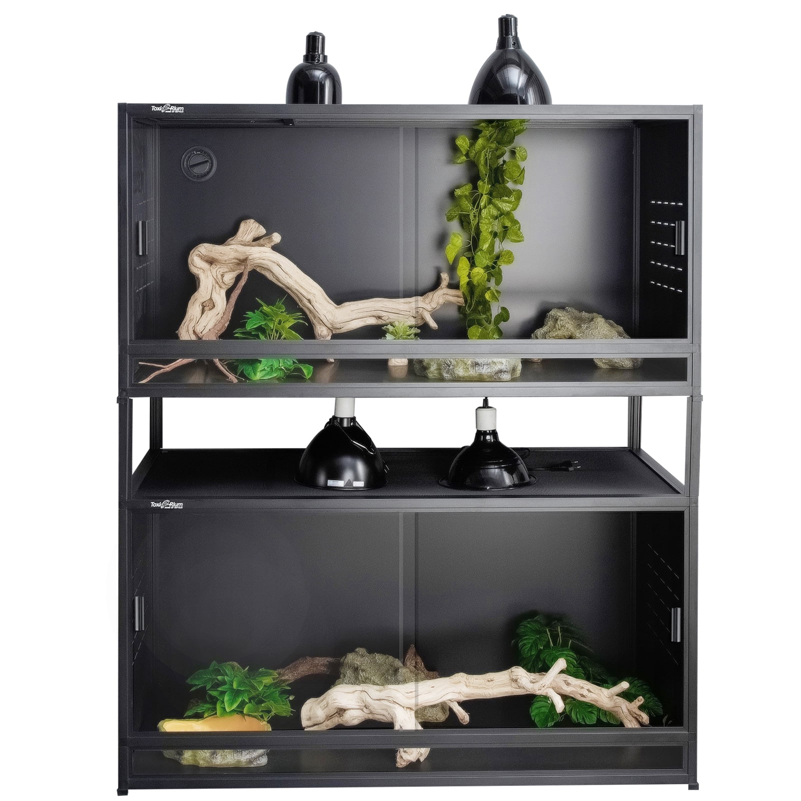 2-Tier 4x2x2 PVC Reptile Enclosure System, 2-Pack 120 Gallon Habitats with Sliding Glass Doors for Bearded Dragons, Lizards and Snakes