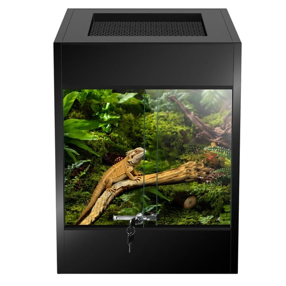 PVC Reptile Enclosure Terrarium 33 Gallon Front Opening Tall Bearded Dragon Tank, 24" x 18" x 18" with Glass Sliding Doors, Lock & Top Ventilation for Geckos, Snakes, Lizards