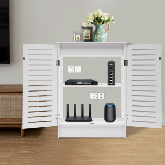 Container For Cabinet PVC Router Storage Cabinet Modern Freestanding TV Set-top Boxes Storage ...