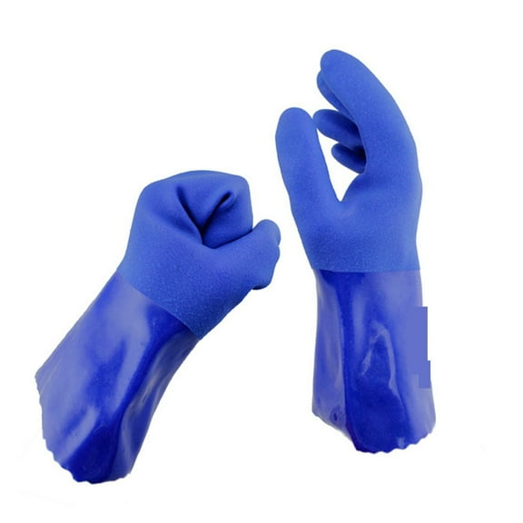 PVC Rubber Oil Resistant Gloves Acid and Alkali Resistant 1 Pair Blue Lining Cotton Industrial Safety Protective Gloves ,Secure Grip