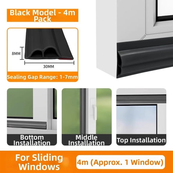 PVC Sealing Strip for Sliding Window Gaps Noise and Insect Protection 4M Long