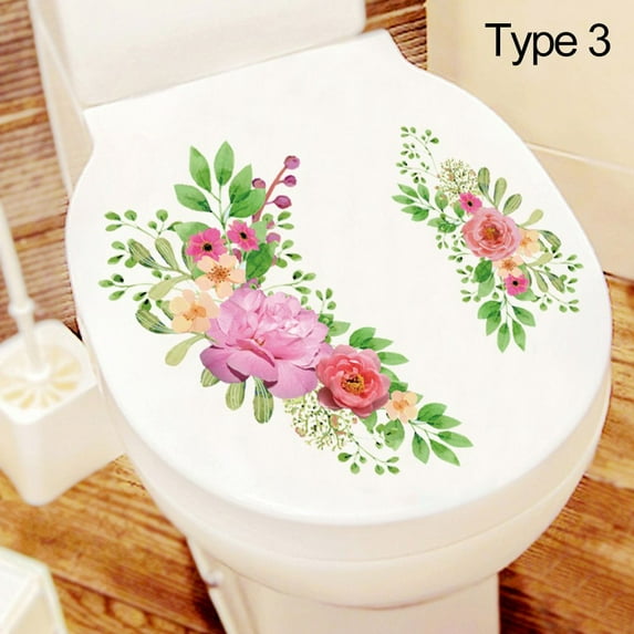 PVC Self-adhesive Creative Design Wall Mural Floral Toilet Stickers Gorgeous Flower Decals Home Decoration TYPE 3