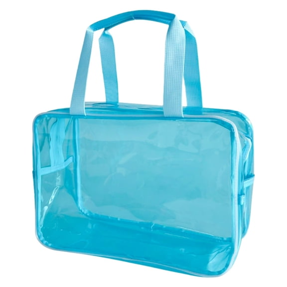 Sky Blue Pure Color Transparent Gift Pouch Wash Travel Makeup Cosmetic Bag with Handle for Bathroom Toiletry Organizer Carry on Swimming Essentials 1-3PC