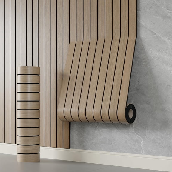 PVC Slat Wall Panel Peel and Stick 118"x 15.7" Faux Oak Grain Wood Slat Panel Self-Adhesive Wallpaper Soundproof 3D Wall Panels