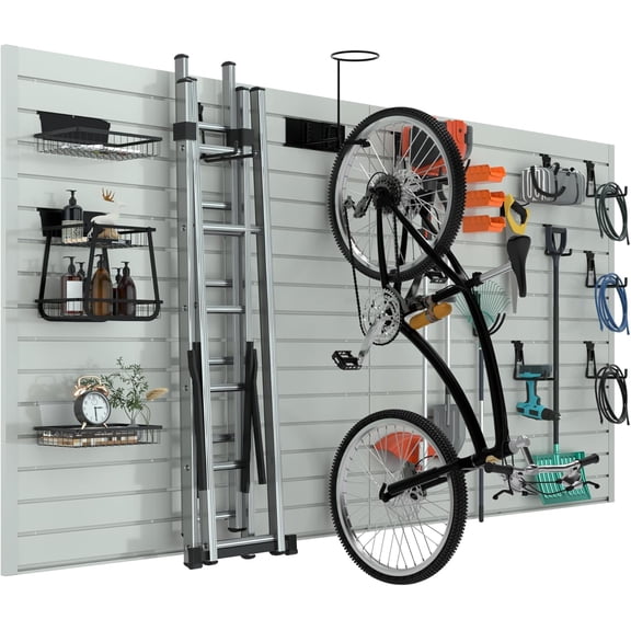 PVC Slat Wall Panels,4ft by 8ft (32 sqft) Garage Organizer Storage System,Interlocking Slatwall Paneling Sheets,Workshop Shelves Tools Organization,Wall Mounted Rack