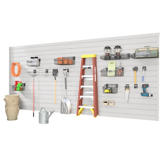 PVC Slatwall Paneling Garage Storage System, 8Ft X 4Ft Wall-Mounted Panels with Hooks for Garage Shelves and Tool Organization