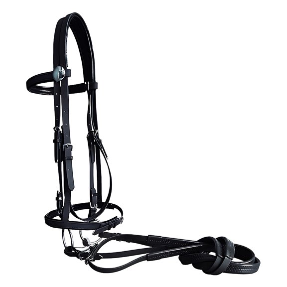 PVC Snaffle Bridle for Dressage, Detachable Flash Feature, Adjustable Horse Headgear, Stainless Steel Hollow Mouth Piece, Padded Comfort Design