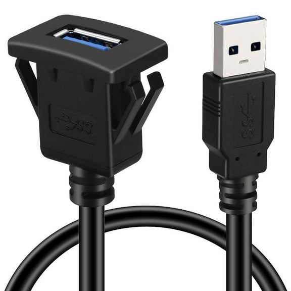 Square Single Port USB3.0 Panel Flush Mount Extension Cable Expand Data Transfer and Accessory Input 39.37in