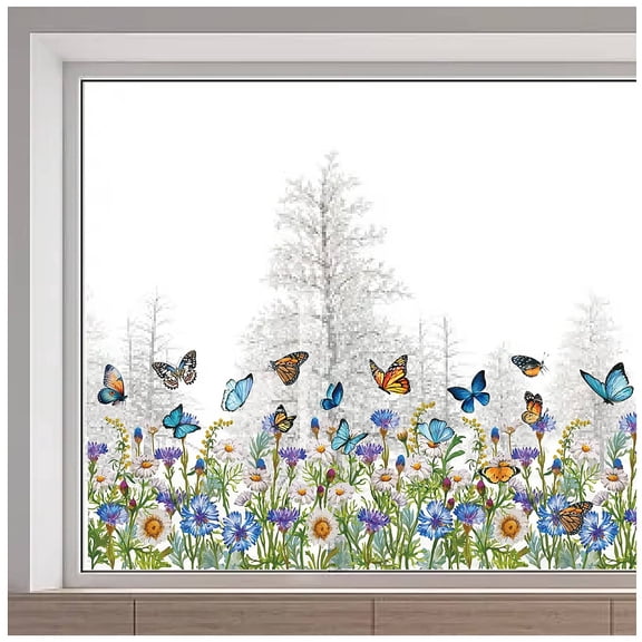 PVC Static Stickers Rectangle Shape for Window Decoration Flower 380x1160mm