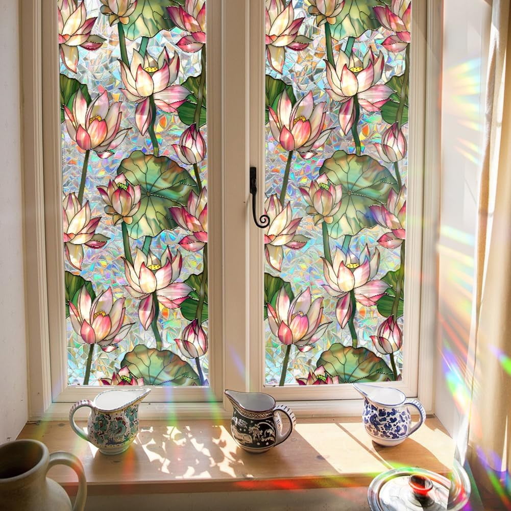 PVC Static Stickers Window Decoration Flower Pattern Colorful 430x0.2mm ...