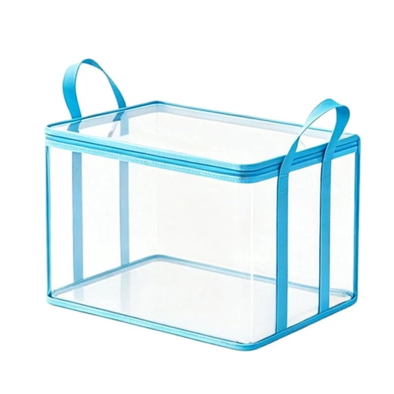 PVC Storage Bags with Zipper 4 Pack, Large Foldable Clothes Blanket Organizer for Bedding Comforter, Heavy Duty Transparent Moving Bags with Handles, Space Saver for Home Closet