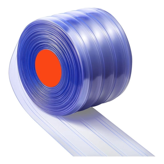 PVC Strip Curtain 75ft x 8in, Clear Ribbed Plastic Door Strip, Walk-in Freezer Curtain for Warehouse, Garage, Pet House - Industrial Doorway Partition