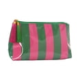 thumbnail image 1 of PVC Striped Makeup Bag with Tassel Zipper, Waterproof Cosmetic Organizer for Travel, Large Toiletry Pouch, 1 of 5