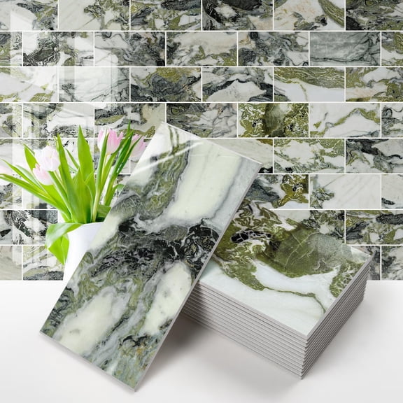 PVC Subway Decorative Wall Panels Ice Green 100-piece 3''x6'' Use for Kitchen Bathroom Fireplace