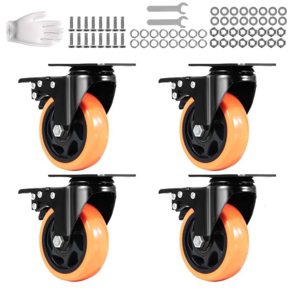 PVC Swivels Rolling with Brakes set Heavy Duty PVC Caster Wheel set Simple Installation for Various Furniture