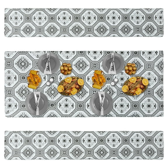 PVC Table Cover with Bench Cover Waterproof Versatile Picnic Tablecloth Set With Elastic Edge for Outdoor Camping Garden Party