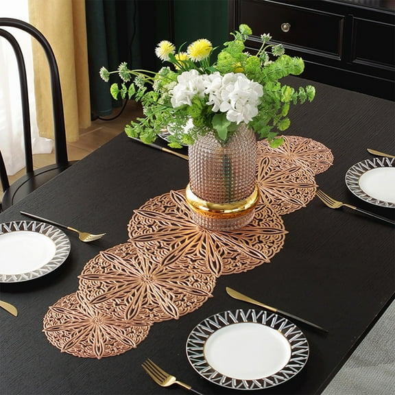 PVC Table Runner , Non-Slip Heat-Resistant Placemat, Easy to Clean, Decorative Tabletop Mat for Dining & Coffee Table, 33x90cm, Gold/Rose/Silver