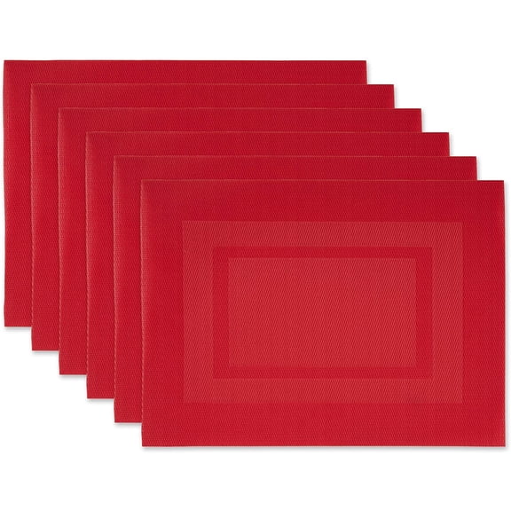 PVC Tabletop Collection Woven Indoor/Outdoor, Placemat Set, 13x17.25, Tango Red, 6 Piece