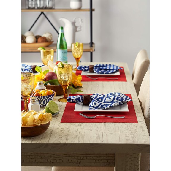 PVC Tabletop Collection Woven Indoor/Outdoor, Placemat Set, 13x17.25, Tango Red, 6 Piece