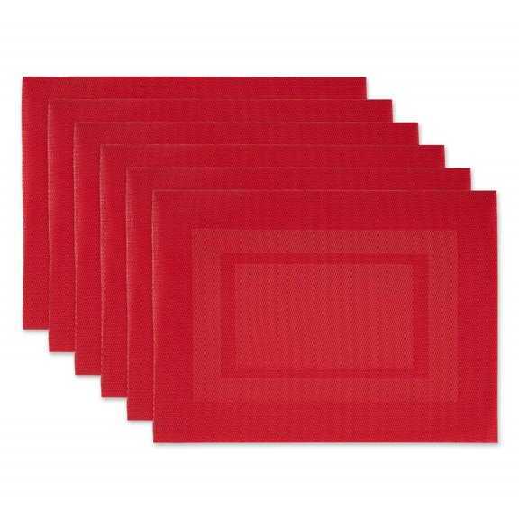 PVC Tabletop Collection Woven Indoor/Outdoor, Placemat Set, 13x17.25, Tango Red, 6 Piece