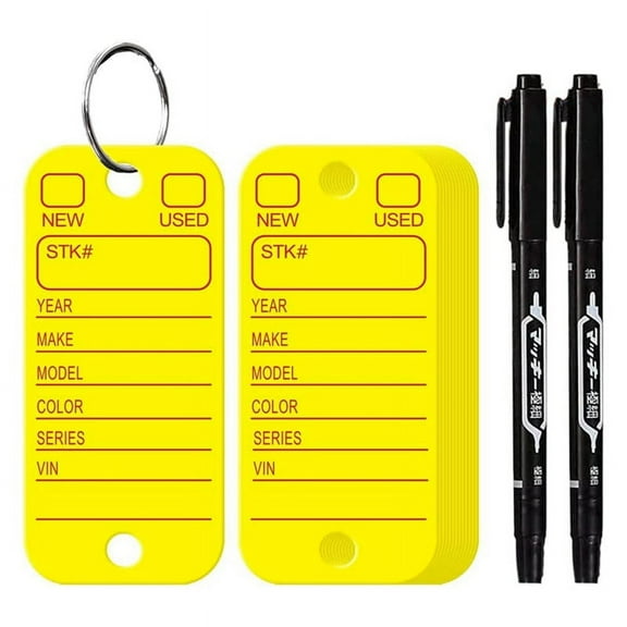 PVC Tags with Labels and Rings, Car Key Tags for Organization, Identifiers, and Luggage Tags with Markers 200PCS Yellow