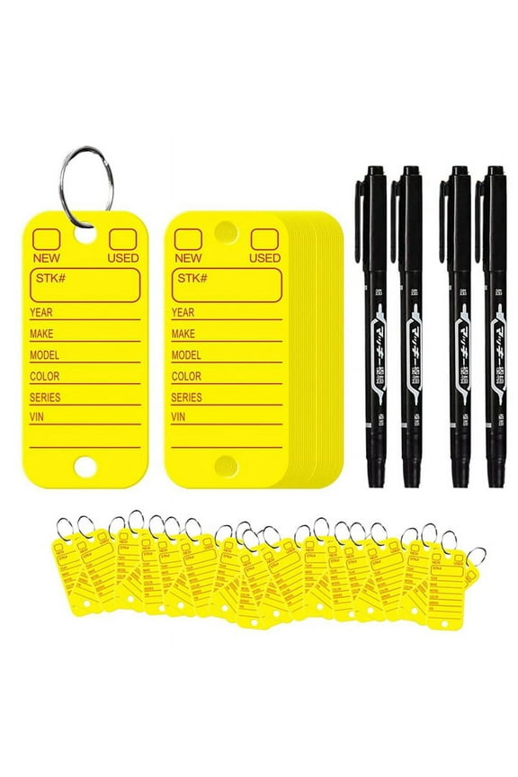 PVC Tags with Labels and Rings, Car Key for Organization, Identifiers, Luggage Markers 500PCS Yellow