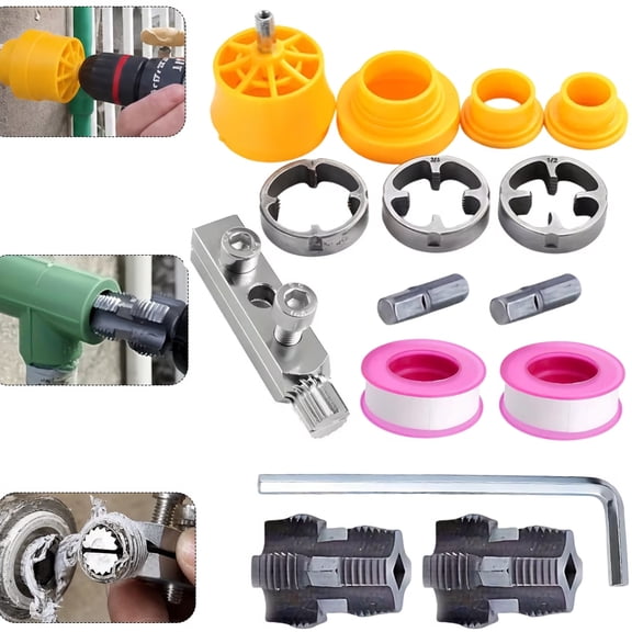 PVC Thread Maker Tool for Electric Drill and Broken Pipe Extractor Tool for 1/2", 3/4"Pipes, Set of 15