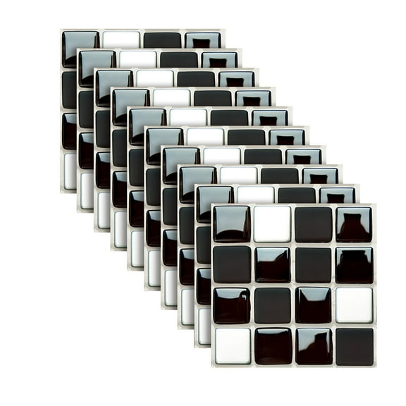 PVC Tile Decals, 10 Pack 10x10cm Heat Resistant Mosaic Wall Coverings, Self Adhesive Glossy Backsplash Film for Kitchen Island Wrap Fireplace, Qtmrj