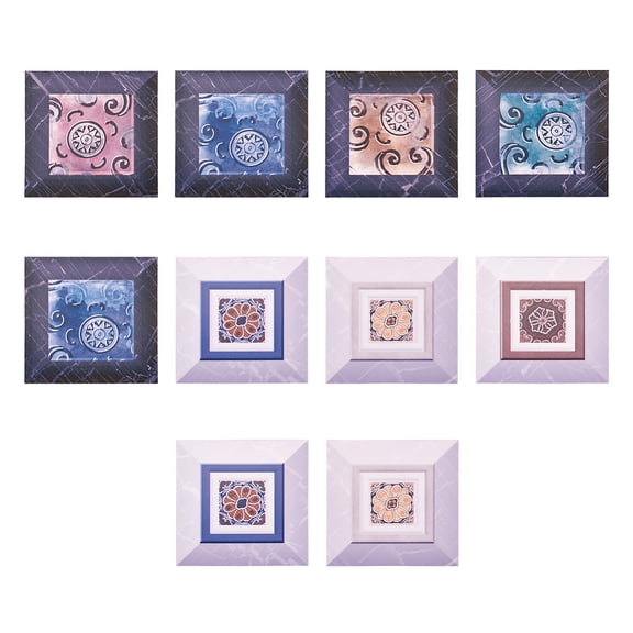 PVC Tile Stickers Set Square Picture Frame with Flower Pattern Mixed Color 10.1x10.1x0.05cm 10pcs/set