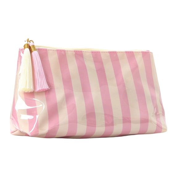 PVC Toiletry Organizer, Striped Cosmetic Bag With Tassel Zipper, Waterproof Portable Travel Pouch For Makeup Brushes(5.5"*9",I)