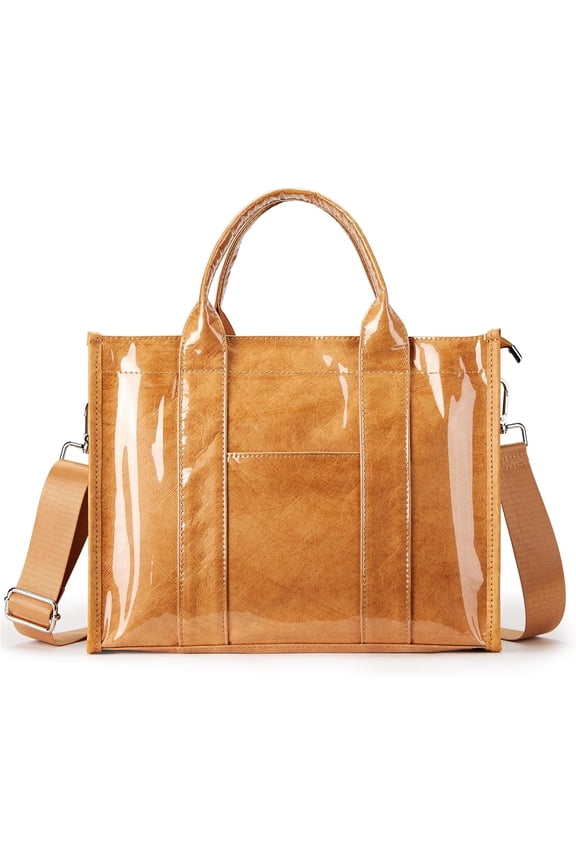 PVC Tote Bag Women Paper Large Purse Zipper Crossbody Bag Travel Work Handbags with Top Handle